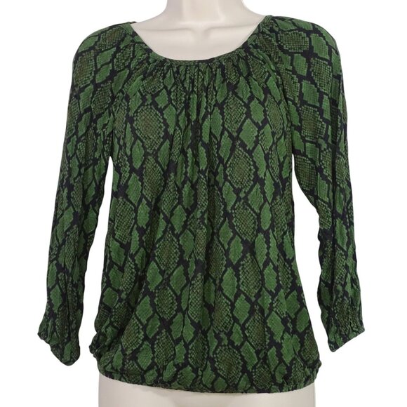 Michael Michael Kors Green Snake Print Knit Top Women Size P 3/4 Sleeve Pullover - Picture 1 of 11